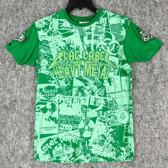 Blac Label Shirt Mens Medium Heavy Metal Rebel Green Casual All Over Print‎ - Picture 1 of 10